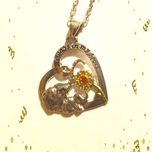 "Always In My Heart" Elephant Mom & Child Sunflower Heart Necklace